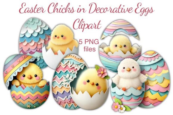 Download Easter Chicks in Decorative Eggs Clipart - Decor Collection