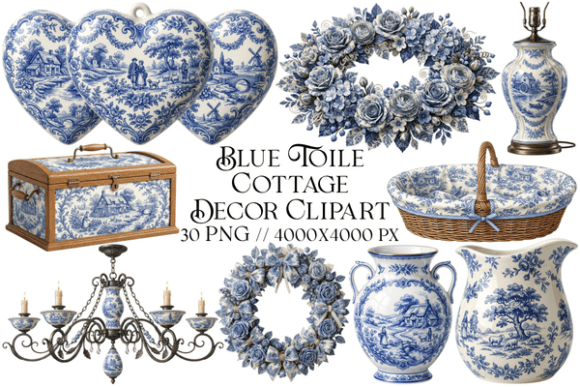 Download Blue Toile Cottage Decor Clipart - Decor Collection