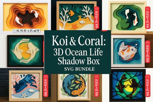 Download Koi &amp; Coral 3D Shadow Box SVG Bundle - Svg bundle Collection