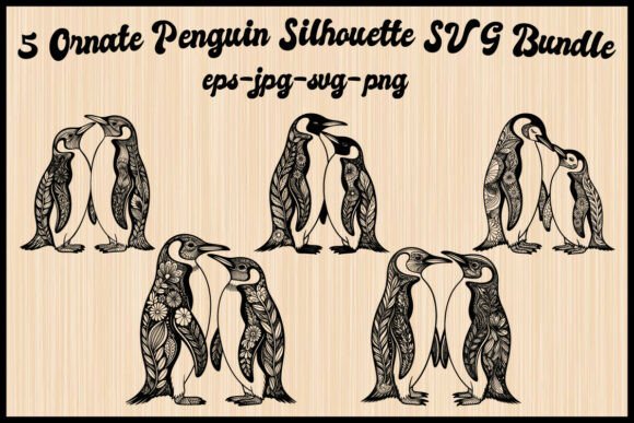 Download 5 Ornate Penguin Silhouette SVG Bundle - Svg bundle Collection